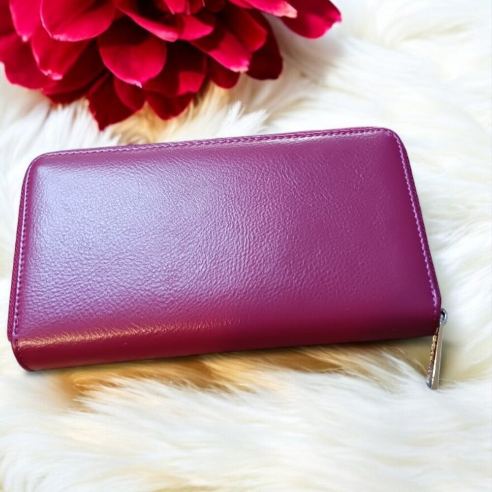 Chic Burgundy Zip Wallet with Silver Hardware Timeless Style, Minimalist Elegant